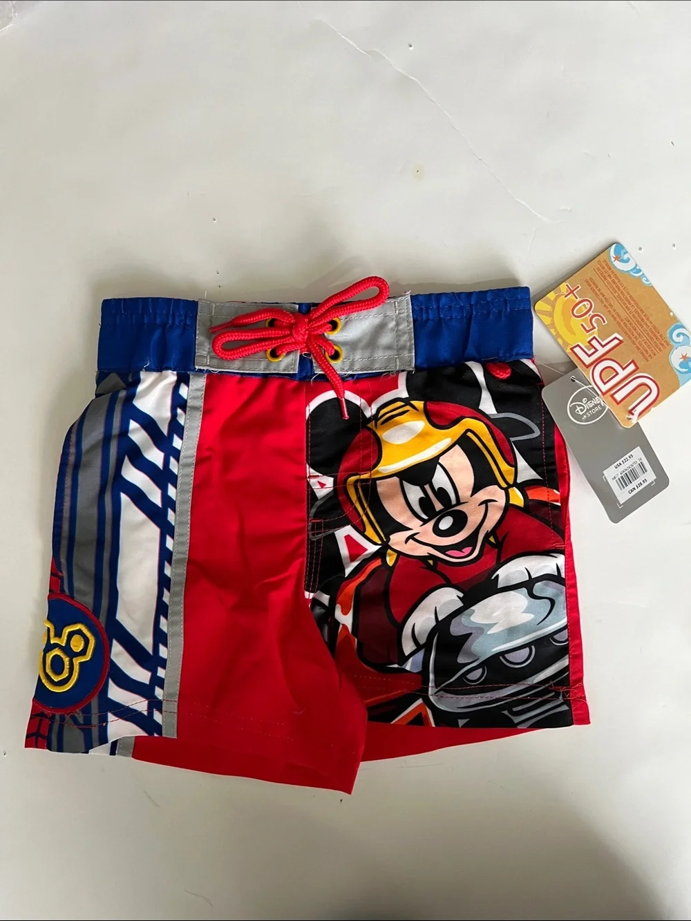 Disney Boys Red Blue Mickey Mouse Racing Swim Trunks